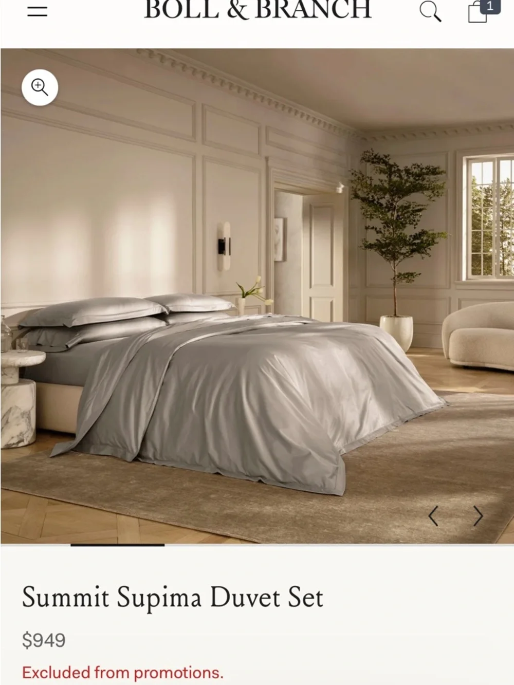 Boll & Branch Summit Collection Supima Duvet King Cal King Pewter NWOT